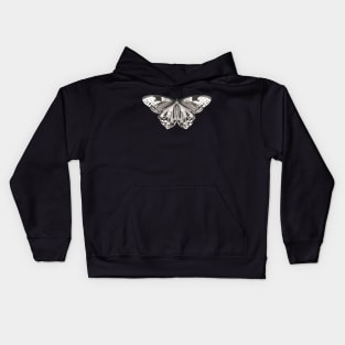 Butterfly, black and white on cream background. Kids Hoodie